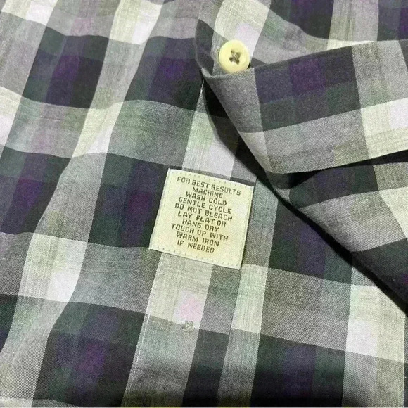 Peter Millar Button Up Long Sleeve Shirt Men XL 100% Cotton Purple Gray Plaid - Picture 8 of 9